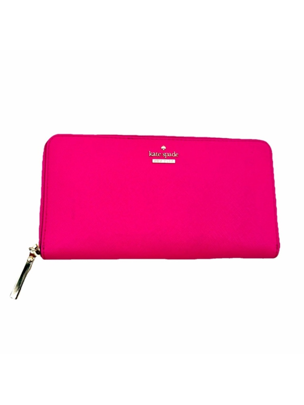 Kate Spade Zip Around Hot Pink Leather Wallet B&W Striped Interior - Picture 1 of 11